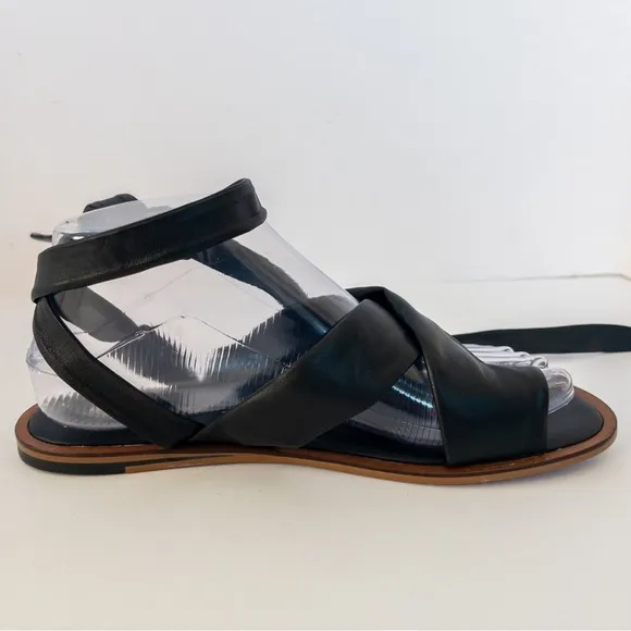 Anthropologie Black Leather Coralie Ankle-Tie Sandals
